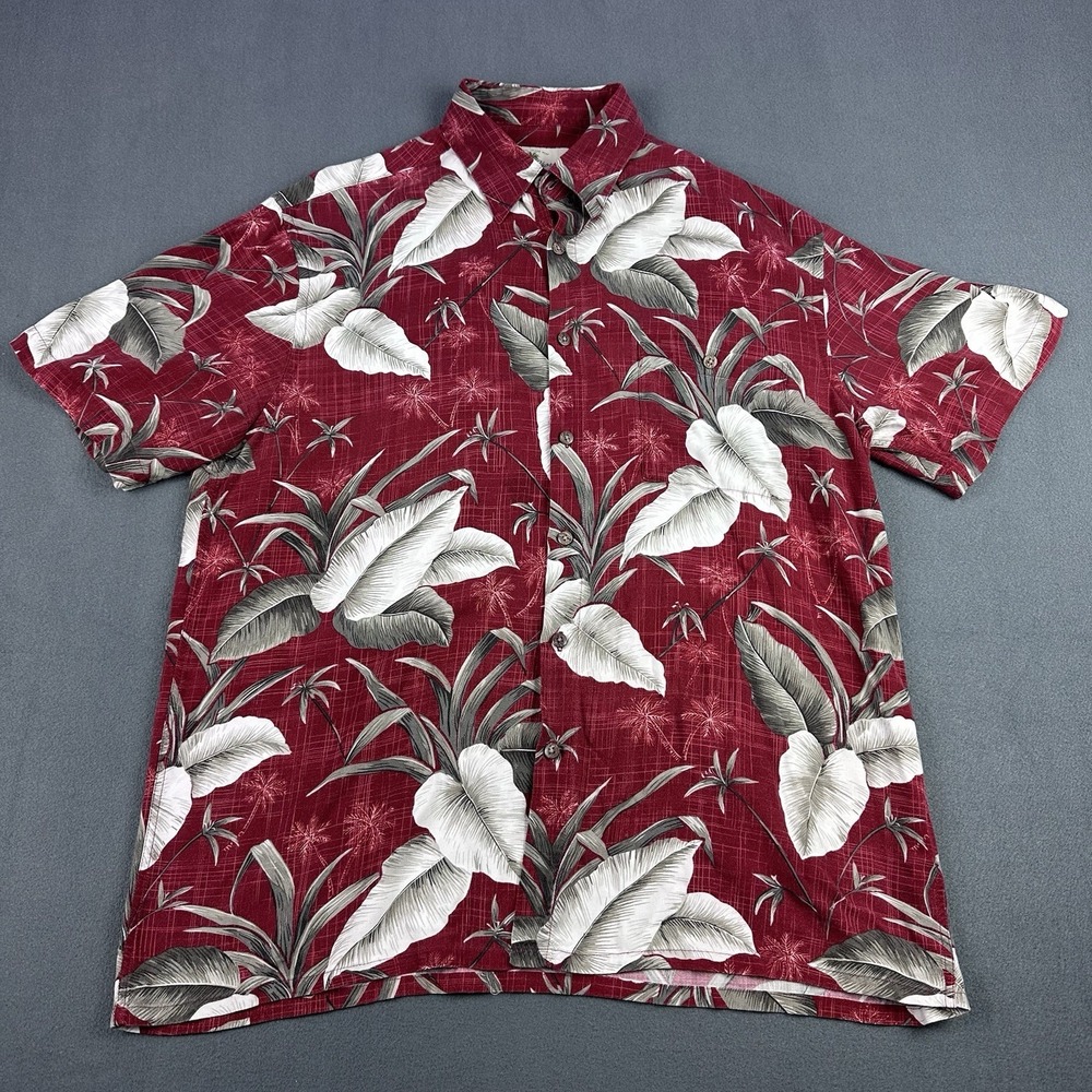Island Shores Men's Med Maroon Hawaiian Floral Button Down